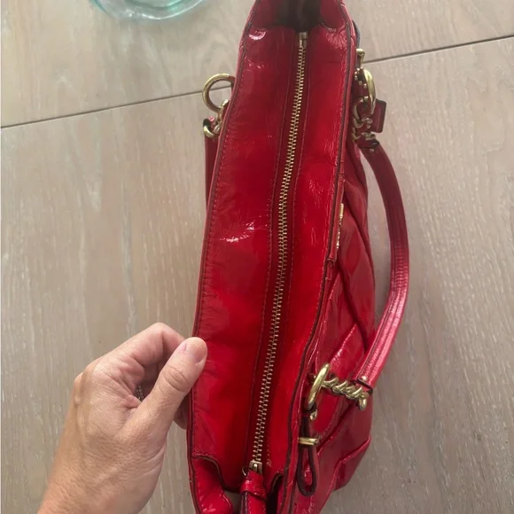 COACH Red Patent Leather Bag with Gold Accents - Picture 11 of 12